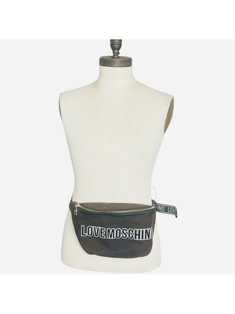 Love Moschino Canvas Belt Bag Fanny Pack Brown Black Travel Casual Designer